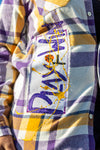 Play To win front flannel purple yellow